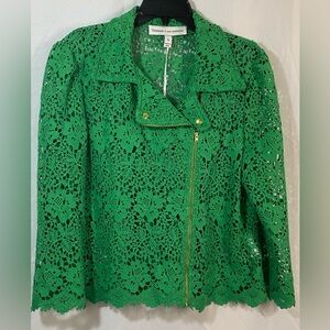 Curations X Amy Morrison Women’s XL Green Lace Moto Jacket Chic Asymmetrical 🔥